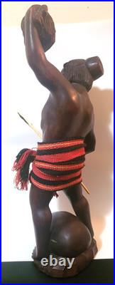 Vintage Sculpture Hand Carved Wooded Headhunter Tribal Warrior Statue 23 Tall