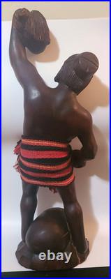 Vintage Sculpture Hand Carved Wooded Headhunter Tribal Warrior Statue 23 Tall
