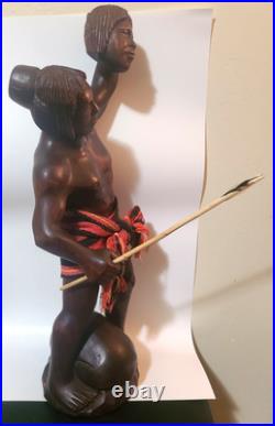 Vintage Sculpture Hand Carved Wooded Headhunter Tribal Warrior Statue 23 Tall