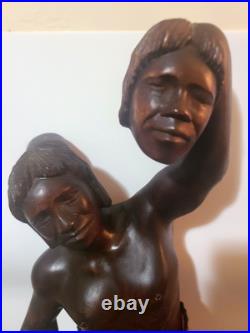 Vintage Sculpture Hand Carved Wooded Headhunter Tribal Warrior Statue 23 Tall