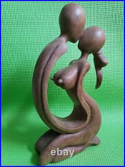 Vintage Sculpture Love Couple Kissing H 12 One Solid Piece Wood Handcrafted