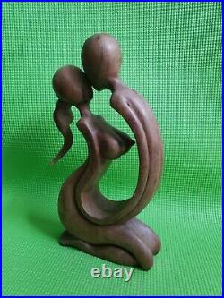 Vintage Sculpture Love Couple Kissing H 12 One Solid Piece Wood Handcrafted