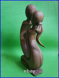 Vintage Sculpture Love Couple Kissing H 12 One Solid Piece Wood Handcrafted