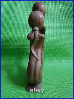 Vintage Sculpture Love Couple Kissing H 12 One Solid Piece Wood Handcrafted