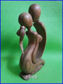 Vintage Sculpture Love Couple Kissing H 12 One Solid Piece Wood Handcrafted