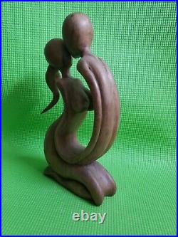 Vintage Sculpture Love Couple Kissing H 12 One Solid Piece Wood Handcrafted