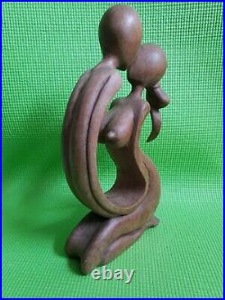 Vintage Sculpture Love Couple Kissing H 12 One Solid Piece Wood Handcrafted