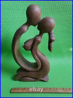 Vintage Sculpture Love Couple Kissing H 12 One Solid Piece Wood Handcrafted