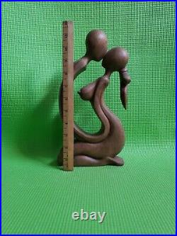 Vintage Sculpture Love Couple Kissing H 12 One Solid Piece Wood Handcrafted