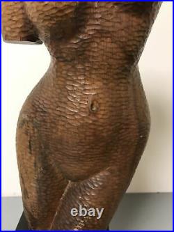Vintage Sculpture Wood Carving Female Nude Torso Abstract Modern 20in Tall