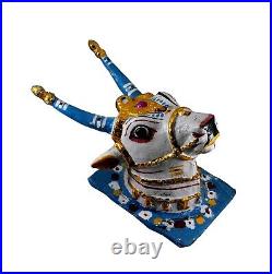 Vintage Sculpture Wood Ox Face Wall Hanging Indian Painted Decorative Piece