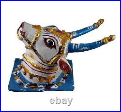 Vintage Sculpture Wood Ox Face Wall Hanging Indian Painted Decorative Piece