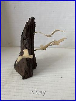 Vintage Seagulls 3D Flying Cliff Mountain Wood Sculpture Decor Birds RARE