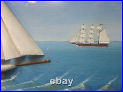 Vintage Ship Diorama Marine scene Shadow Box half Model Sail Boat Schooner