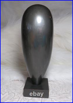 Vintage Signed Arias Black Ethnic Carved Wood Sculpture Bust Head 8 3/8 Tall