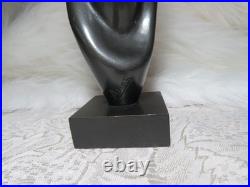 Vintage Signed Arias Black Ethnic Carved Wood Sculpture Bust Head 8 3/8 Tall