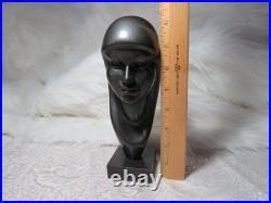 Vintage Signed Arias Black Ethnic Carved Wood Sculpture Bust Head 8 3/8 Tall