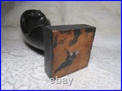 Vintage Signed Arias Black Ethnic Carved Wood Sculpture Bust Head 8 3/8 Tall