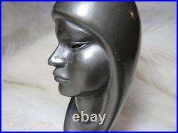 Vintage Signed Arias Black Ethnic Carved Wood Sculpture Bust Head 8 3/8 Tall