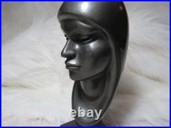 Vintage Signed Arias Black Ethnic Carved Wood Sculpture Bust Head 8 3/8 Tall