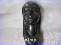 Vintage Signed Arias Black Ethnic Carved Wood Sculpture Bust Head 8 3/8 Tall