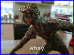 Vintage Signed Artist CURTIS JERE Bronze Tennis Sculpture Figurine Wood Base 10
