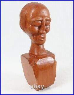 Vintage Signed Hand Carved 15 Wood Head Bust Sculpture Outsider Weird Folk Art