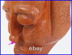 Vintage Signed Hand Carved 15 Wood Head Bust Sculpture Outsider Weird Folk Art