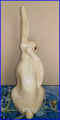 Vintage Signed LEO KOPPY Bunny Rabbit Carved Wood Decoy Sculpture RARE