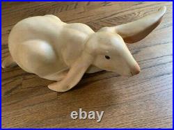 Vintage Signed LEO KOPPY Lying Bunny Rabbit Carved Wood Decoy Sculpture