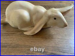 Vintage Signed LEO KOPPY Lying Bunny Rabbit Carved Wood Decoy Sculpture