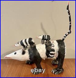 Vintage Smaller Isaac Smith Opossum & Joeys Carved Wood Animal Sculpture