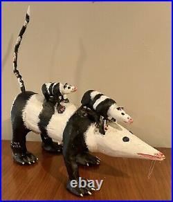 Vintage Smaller Isaac Smith Opossum & Joeys Carved Wood Animal Sculpture