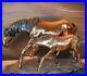 Vintage Solid Copper Or Bronze Horse Art Sculpture Mare & Foul Figure Wood Base