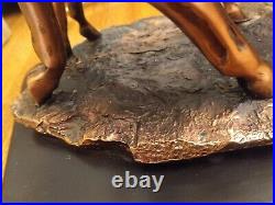 Vintage Solid Copper Or Bronze Horse Art Sculpture Mare & Foul Figure Wood Base