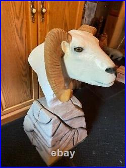 Vintage Solid Wood Big Horn Dall Sheep Ram Chainsaw Carving Sculpture