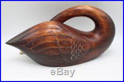 Vintage Solid Wood Decoy Sculpture Swan with Brass Tip Beak 16 Long