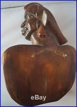 Vintage Solid Wood Hand Carved African Art Head Statue Sculpture Figure Bust 13