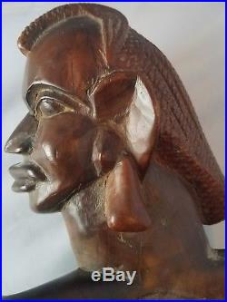 Vintage Solid Wood Hand Carved African Art Head Statue Sculpture Figure Bust 13