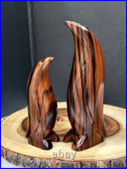 Vintage Solid Wood Penguin LOT of 2 Sculpture- Emperer Penguin Wood Sculpture