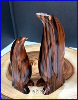 Vintage Solid Wood Penguin LOT of 2 Sculpture- Emperer Penguin Wood Sculpture