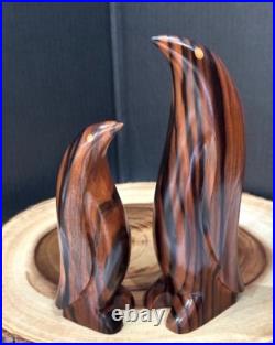 Vintage Solid Wood Penguin LOT of 2 Sculpture- Emperer Penguin Wood Sculpture
