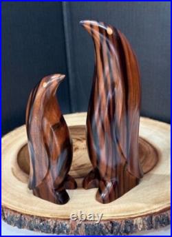 Vintage Solid Wood Penguin LOT of 2 Sculpture- Emperer Penguin Wood Sculpture