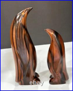 Vintage Solid Wood Penguin LOT of 2 Sculpture- Emperer Penguin Wood Sculpture