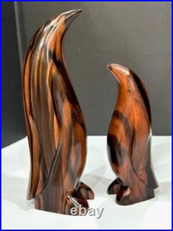 Vintage Solid Wood Penguin LOT of 2 Sculpture- Emperer Penguin Wood Sculpture