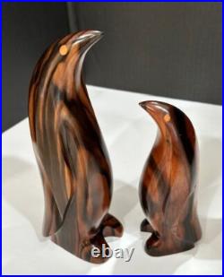 Vintage Solid Wood Penguin LOT of 2 Sculpture- Emperer Penguin Wood Sculpture