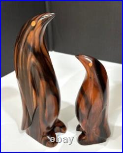 Vintage Solid Wood Penguin LOT of 2 Sculpture- Emperer Penguin Wood Sculpture