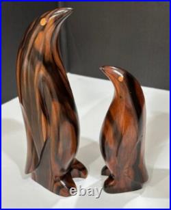 Vintage Solid Wood Penguin LOT of 2 Sculpture- Emperer Penguin Wood Sculpture