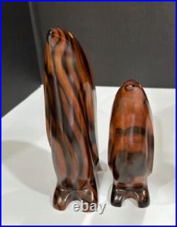 Vintage Solid Wood Penguin LOT of 2 Sculpture- Emperer Penguin Wood Sculpture