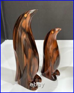 Vintage Solid Wood Penguin LOT of 2 Sculpture- Emperer Penguin Wood Sculpture